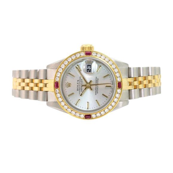 ROLEX DATEJUST SILVER INDEX DIAL DIAMOND-RUBY JUBILEE TWO-TONE 26MM WATCH 69173 - Picture 4 of 8